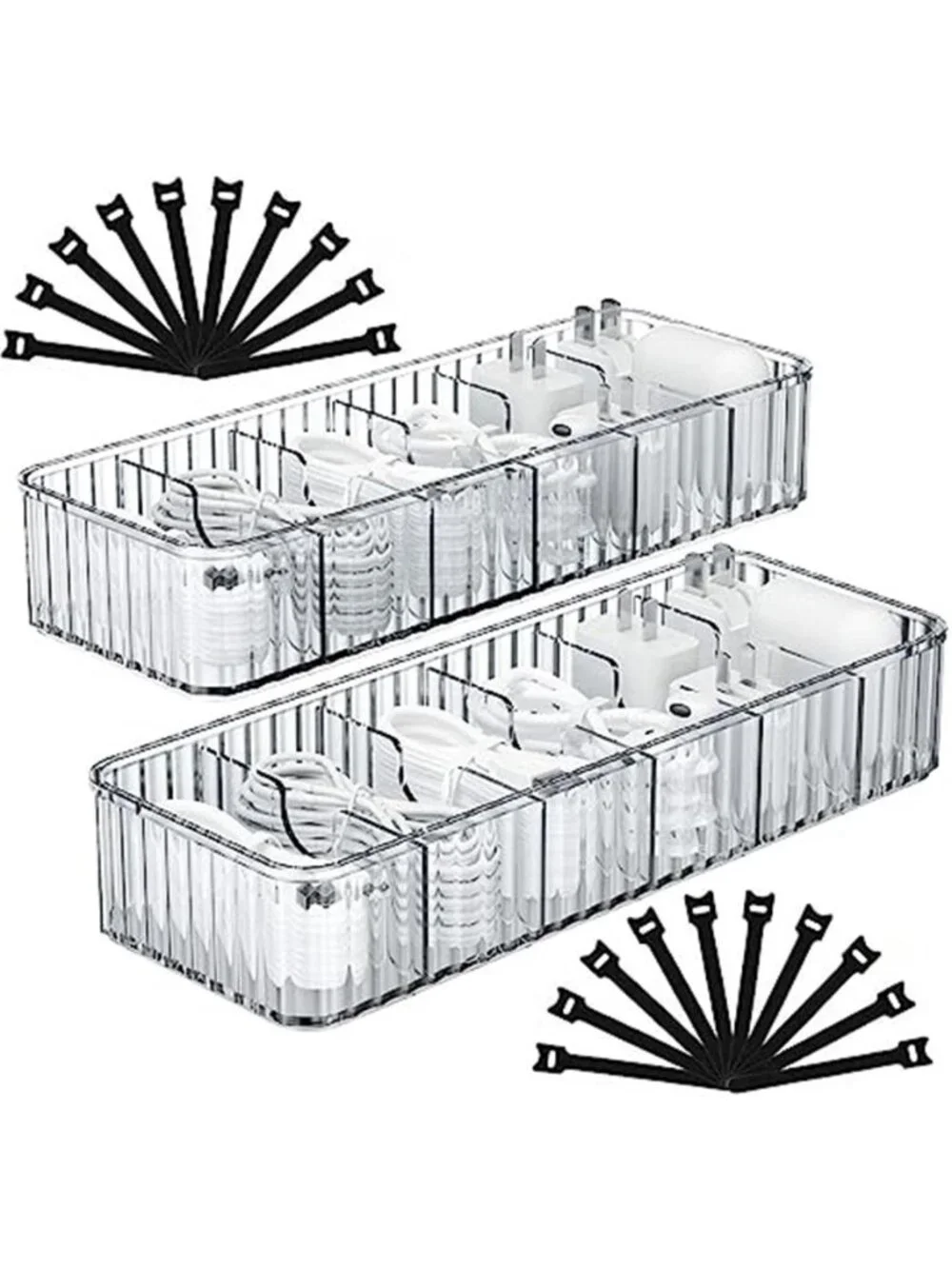 Cable Organizer Box Stackable Cord Storage Case Charger Wire Holder With Ties